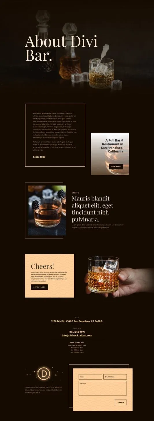 Bar WordPress template - about layout preview