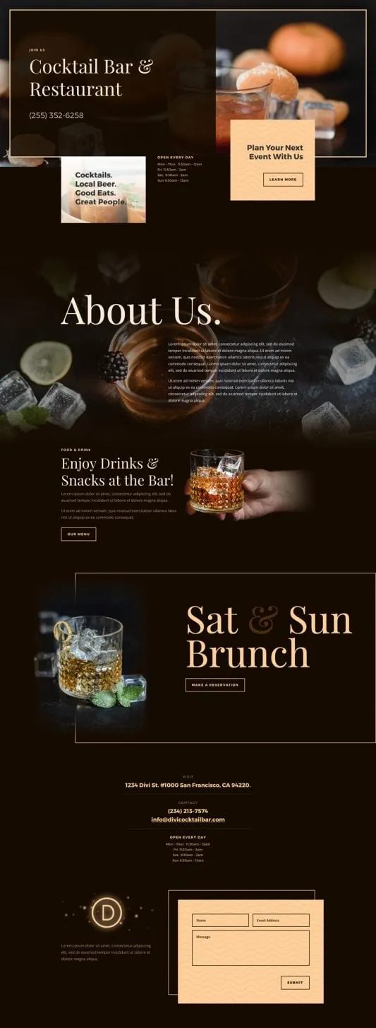 Bar WordPress template - home layout preview