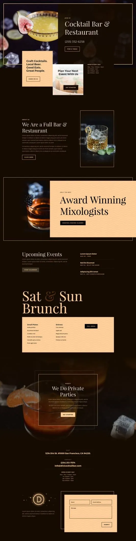 Bar WordPress template - landing layout preview