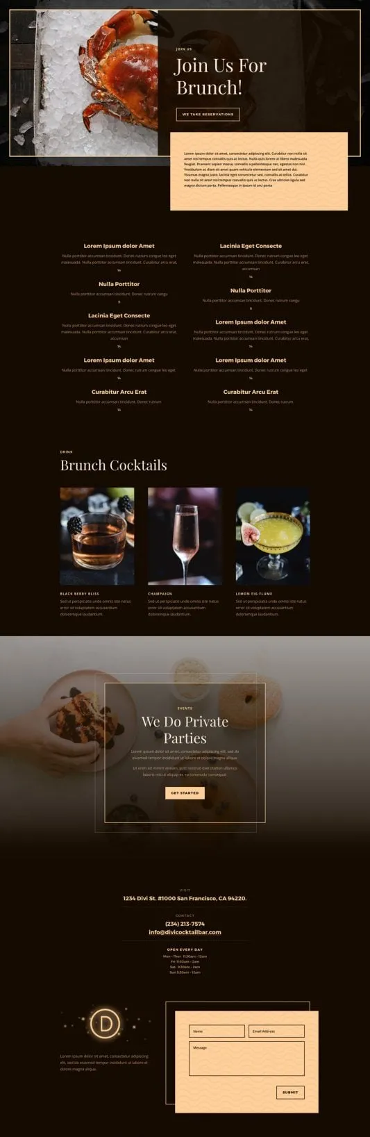 Bar WordPress template - menu layout preview