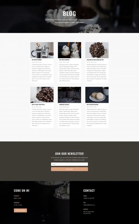 Coffee Shop WordPress template - blog layout preview
