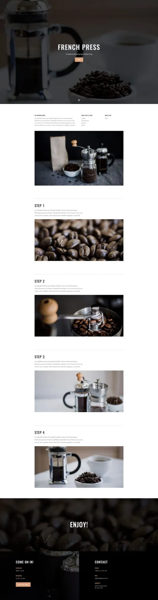 Coffee Shop WordPress template - guide layout preview
