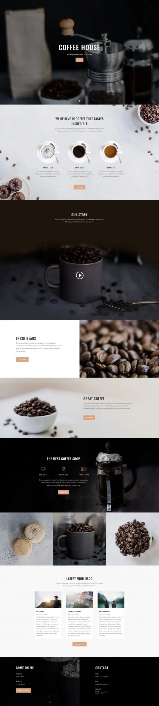 Coffee Shop WordPress template - landing layout preview