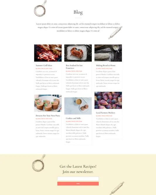 Food Recipe WordPress template - blog layout preview
