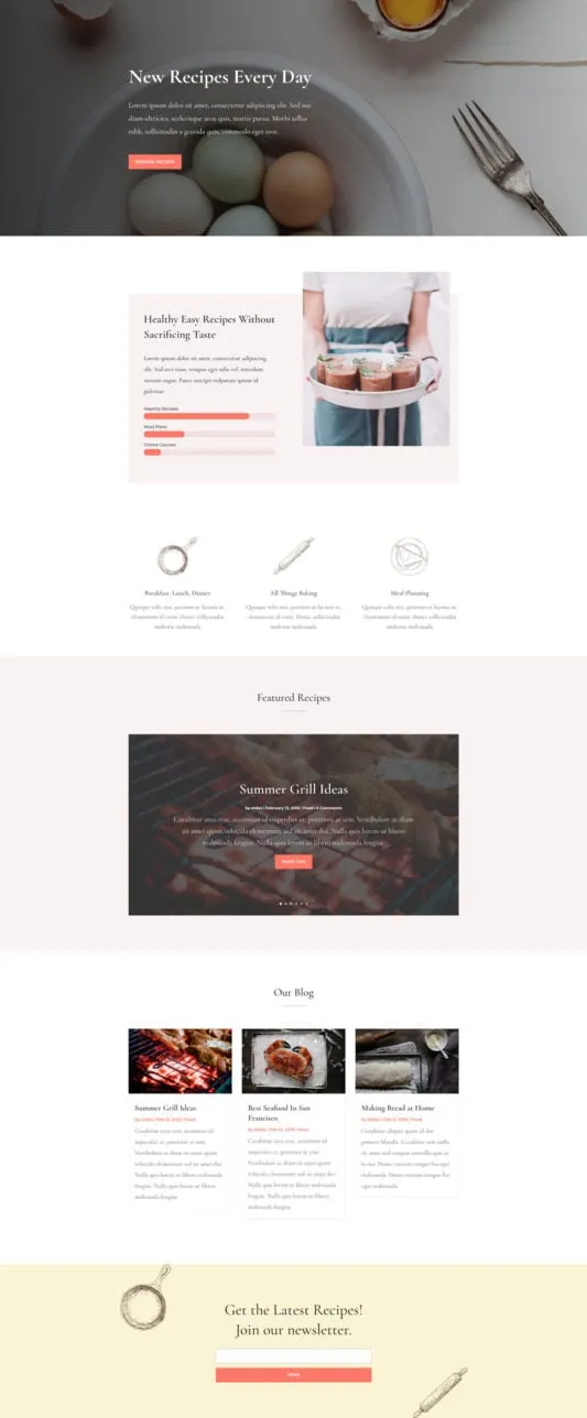 Food Recipe WordPress template - home layout preview