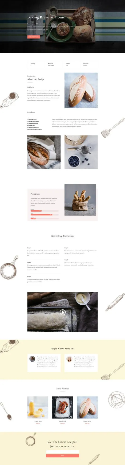 Food Recipe WordPress template - recipe layout preview