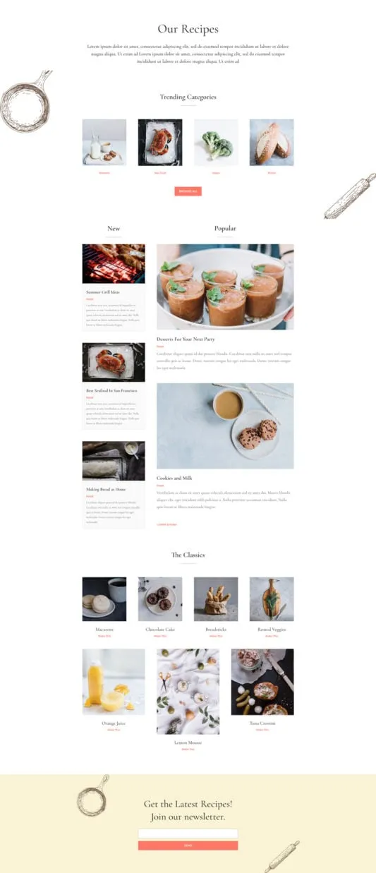 Food Recipe WordPress template - recipes layout preview