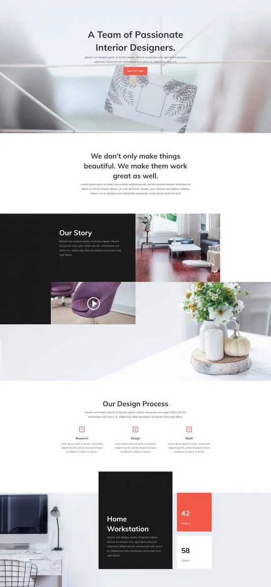 Interior Design WordPress template - about layout preview