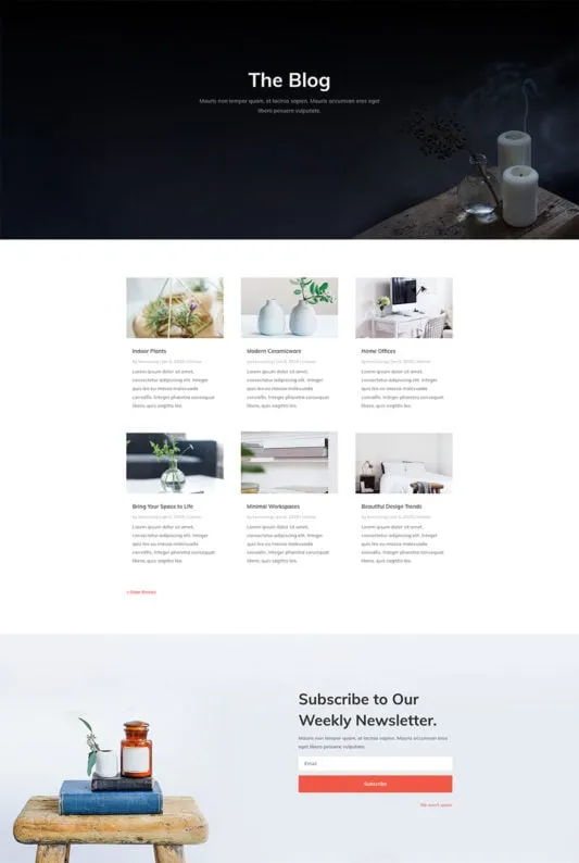 Interior Design WordPress template - blog layout preview