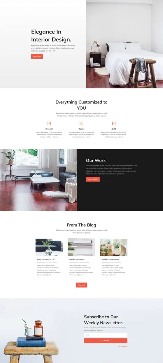 Interior Design WordPress template - home layout preview