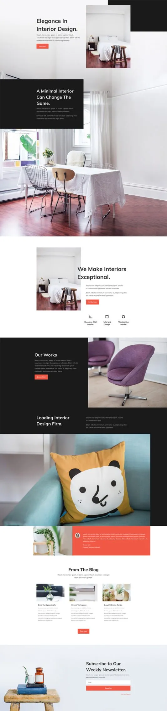 Interior Design WordPress template - landing layout preview