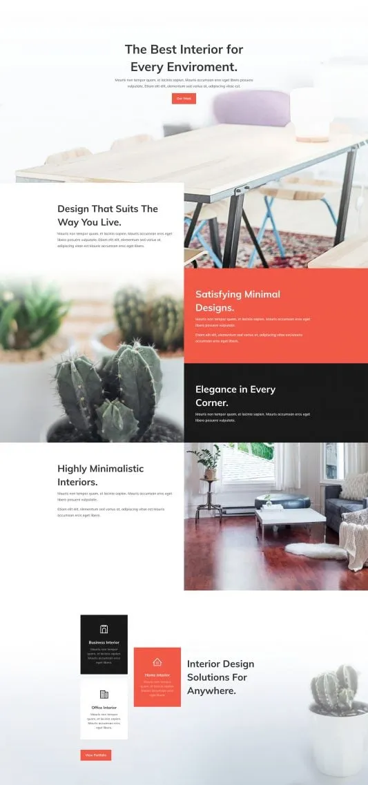 Interior Design WordPress template - services layout preview