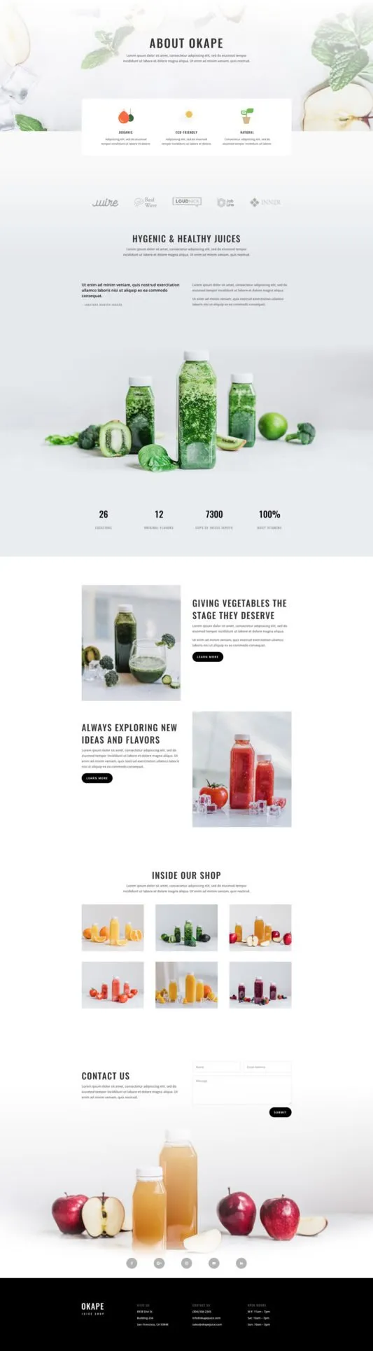 Juice Shop WordPress template - about layout preview