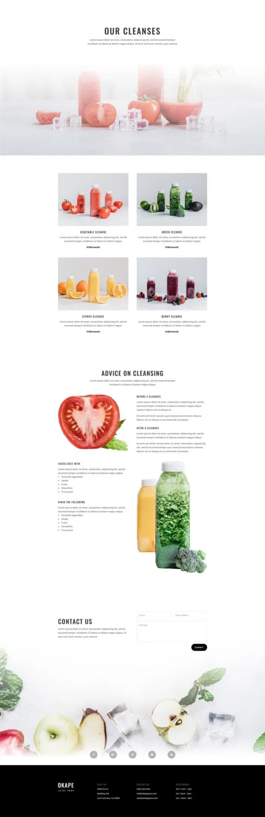 Juice Shop WordPress template - cleanses layout preview
