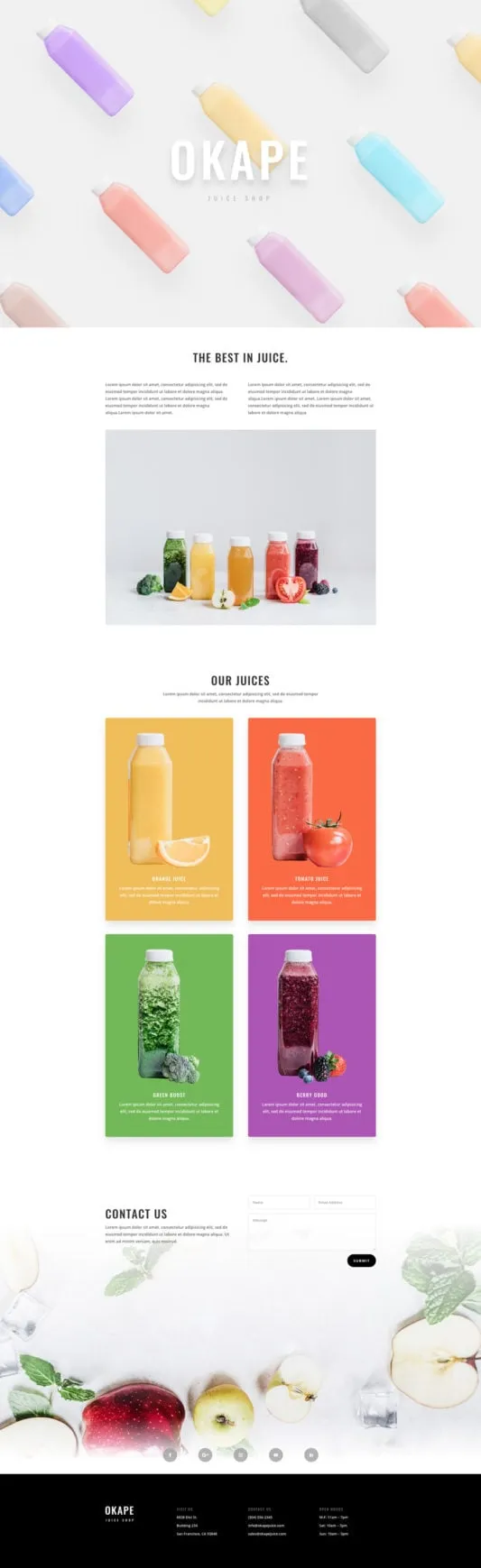 Juice Shop WordPress template - home layout preview