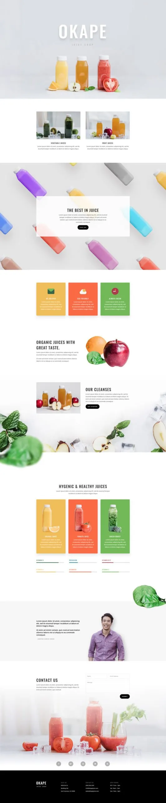Juice Shop WordPress template - landing layout preview