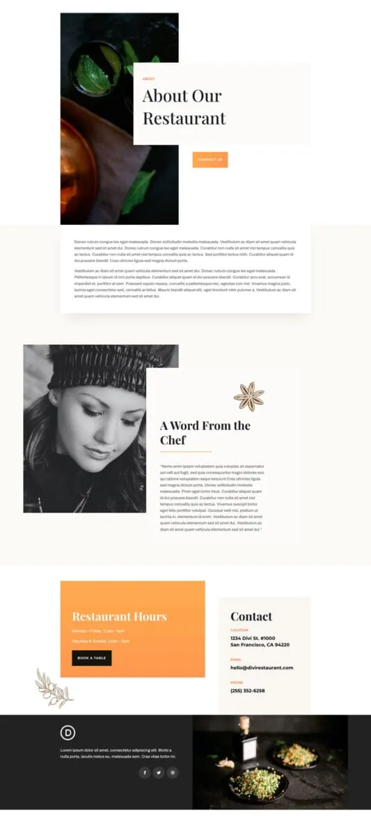 Middle Eastern Restaurant WordPress template - about layout preview