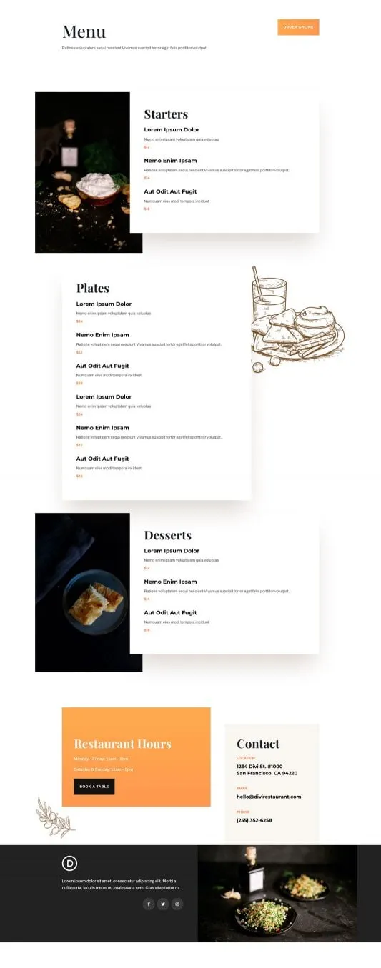 Middle Eastern Restaurant WordPress template - menu layout preview