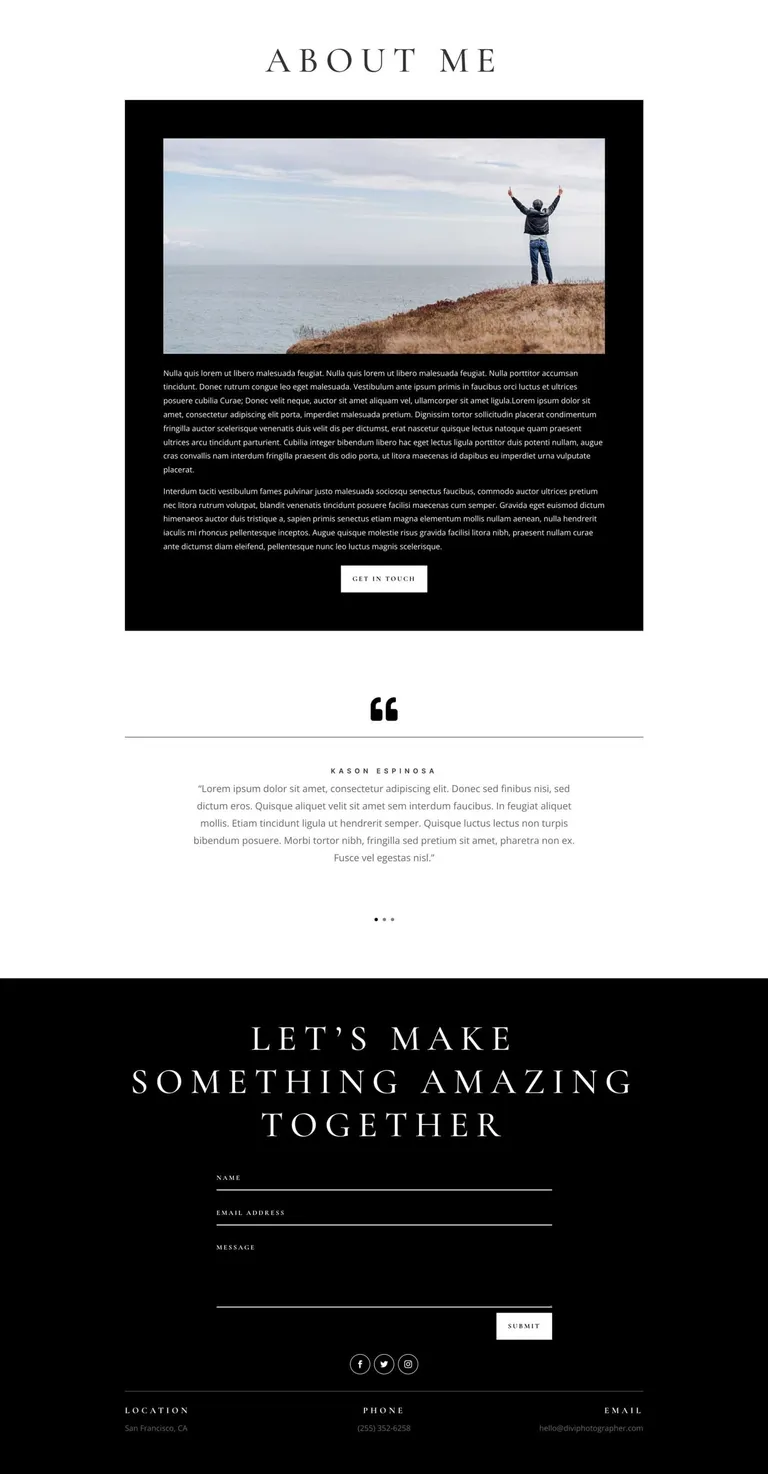 Photographer WordPress template - about layout preview