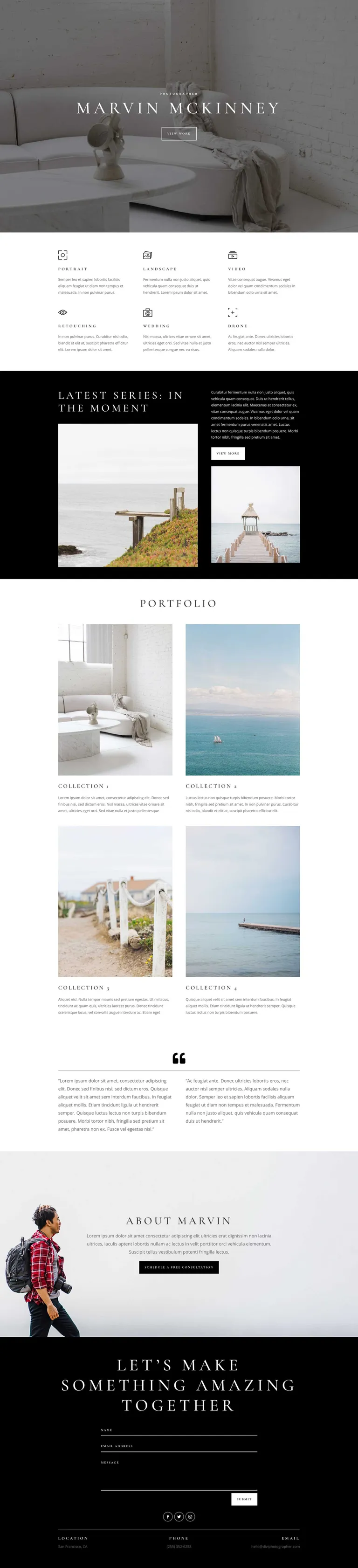 Photographer WordPress template - landing layout preview