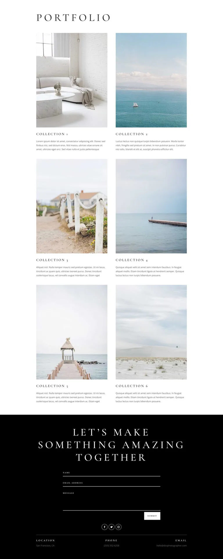 Photographer WordPress template - portfolio layout preview