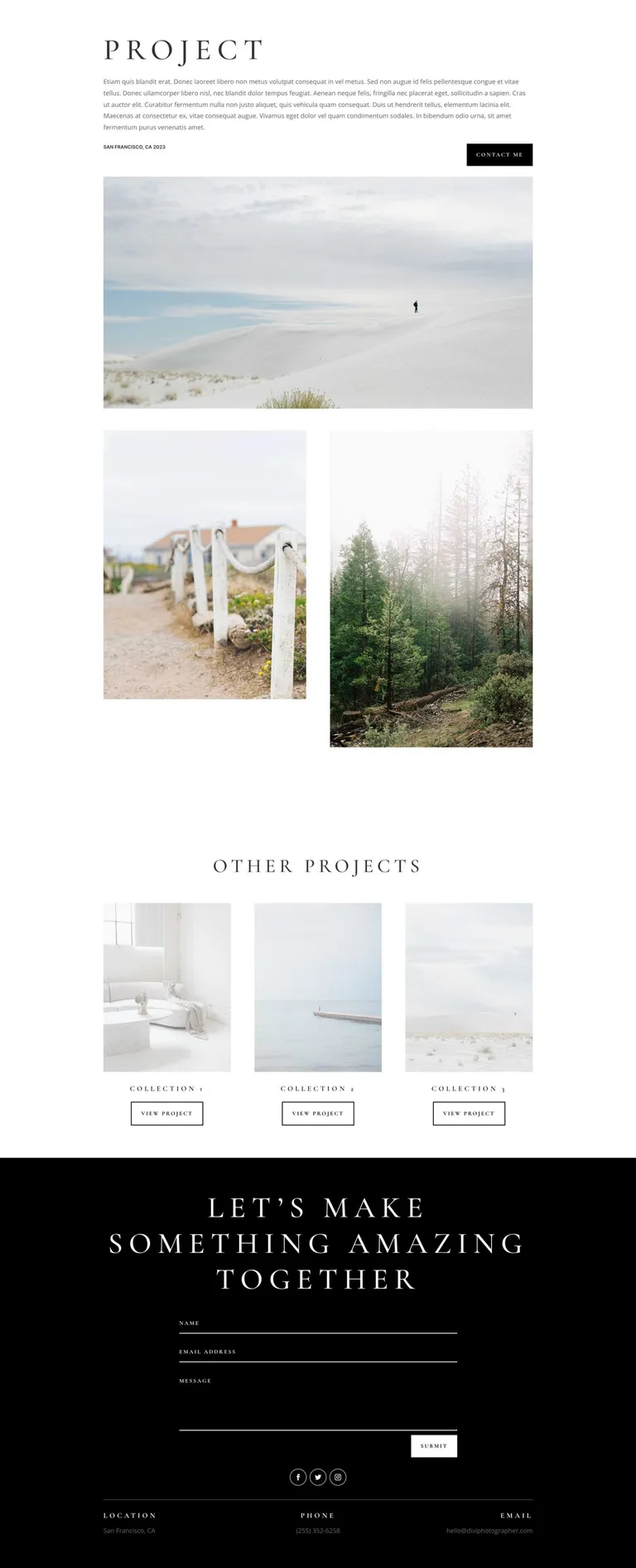 Photographer WordPress template - project layout preview