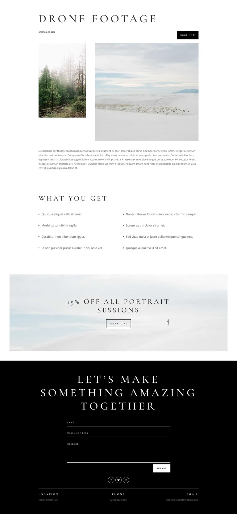 Photographer WordPress template - service layout preview