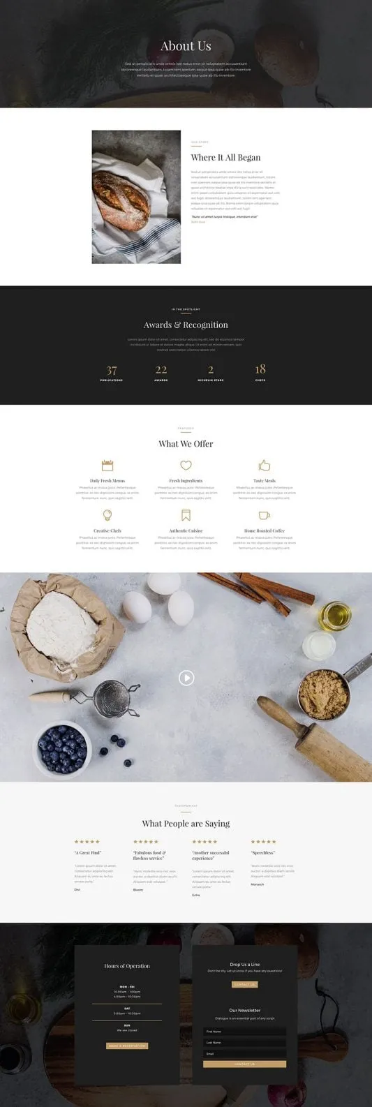 Restaurant WordPress template - about layout preview