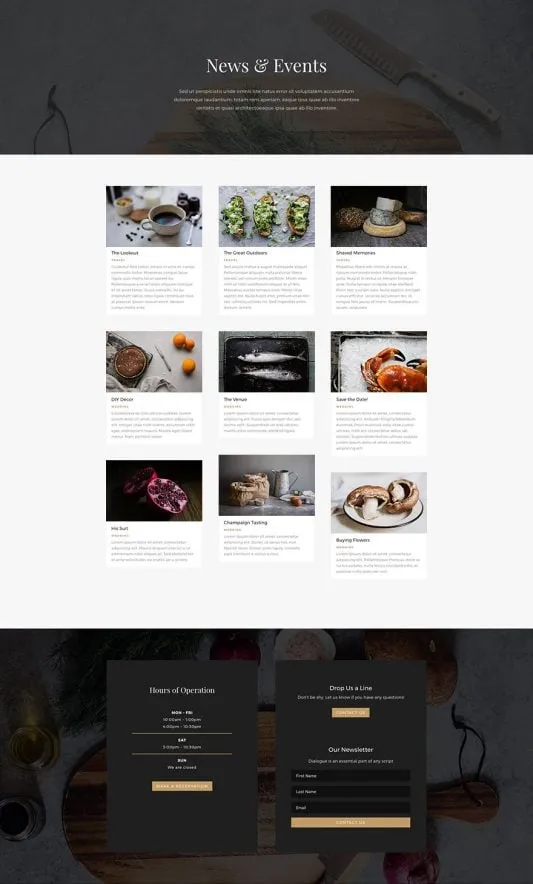 Restaurant WordPress template - blog layout preview