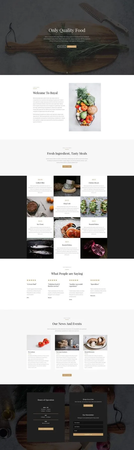 Restaurant WordPress template - landing layout preview