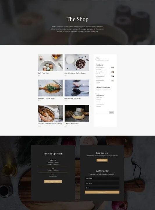 Restaurant WordPress template - shop layout preview